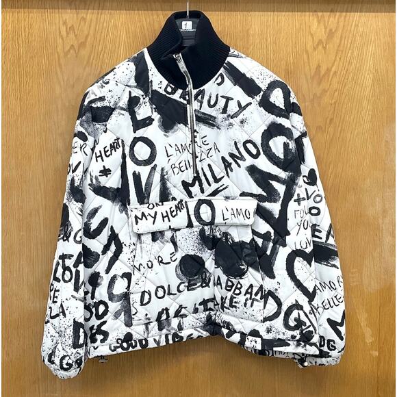 NWT Dolce & Gabbana Black White Graffiti Logo Print Bomber Jacket IT 38 US XS - Picture 12 of 13